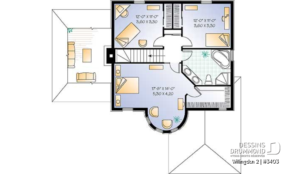 Étage - Plan de maison de style classique, 3 chambres, bureau à domicile, garage, buanderie au rdc., grand salon - Willingdon 2