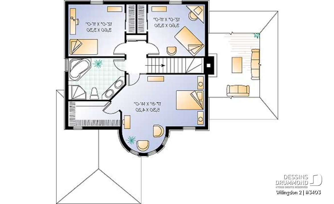Étage - Plan de maison de style classique, 3 chambres, bureau à domicile, garage, buanderie au rdc., grand salon - Willingdon 2