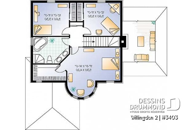 Étage - Plan de maison de style classique, 3 chambres, bureau à domicile, garage, buanderie au rdc., grand salon - Willingdon 2