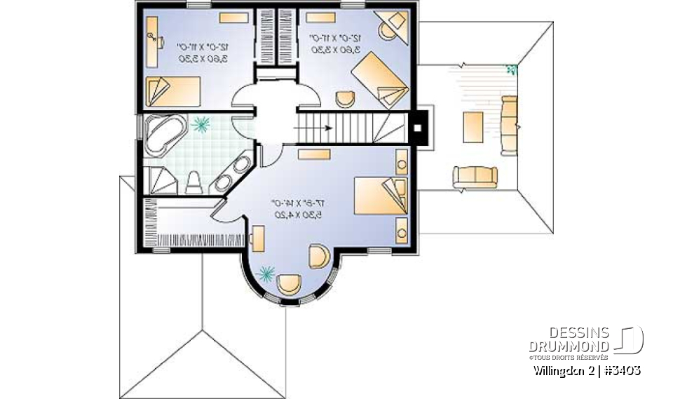 Étage - Plan de maison de style classique, 3 chambres, bureau à domicile, garage, buanderie au rdc., grand salon - Willingdon 2
