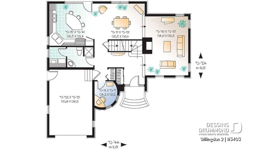 Rez-de-chaussée - Plan de maison de style classique, 3 chambres, bureau à domicile, garage, buanderie au rdc., grand salon - Willingdon 2