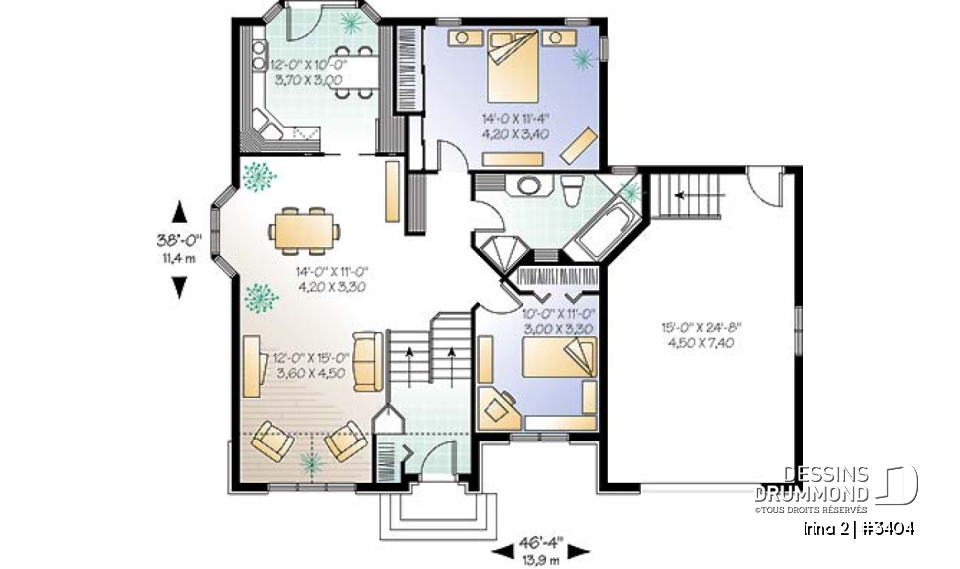 Rez-de-chaussée - Plain-pied à entrée split, plan de plancher spacieux avec deux chambres, garage simple - Irina 2