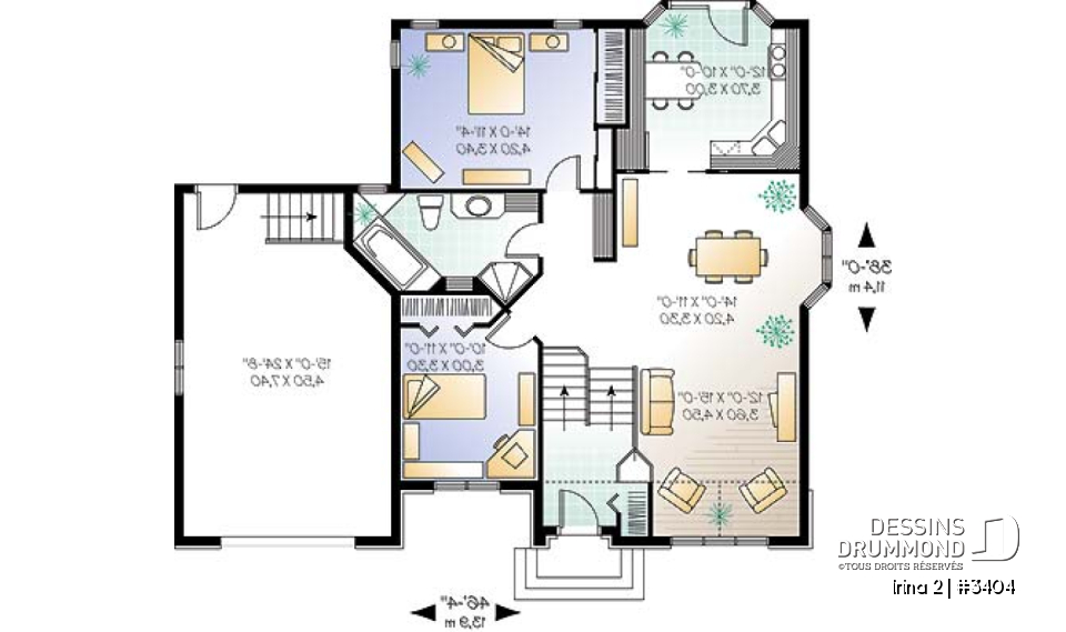 Rez-de-chaussée - Plain-pied à entrée split, plan de plancher spacieux avec deux chambres, garage simple - Irina 2
