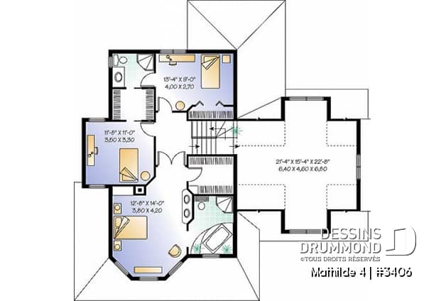 Étage - Plan de maison victorienne, garage double, foyer central, buanderie r-d-c, coin déjeuner, 3-4 chambres - Mathilde 4