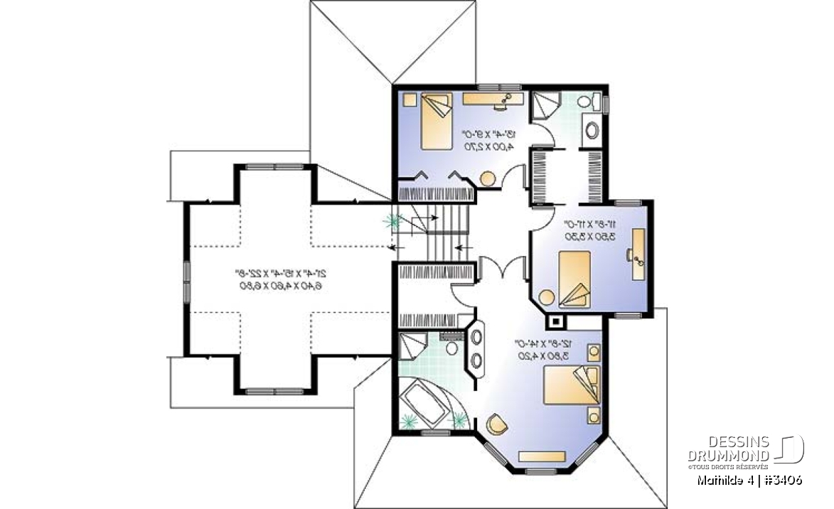 Étage - Plan de maison victorienne, garage double, foyer central, buanderie r-d-c, coin déjeuner, 3-4 chambres - Mathilde 4