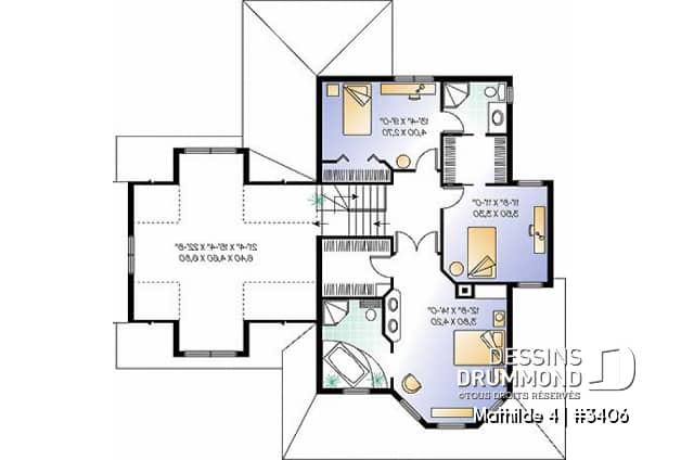 Étage - Plan de maison victorienne, garage double, foyer central, buanderie r-d-c, coin déjeuner, 3-4 chambres - Mathilde 4