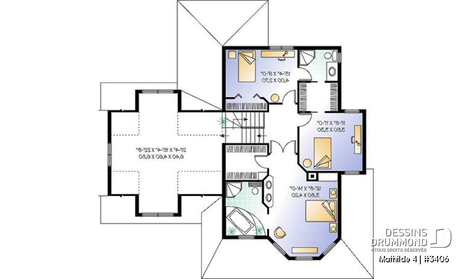 Étage - Plan de maison victorienne, garage double, foyer central, buanderie r-d-c, coin déjeuner, 3-4 chambres - Mathilde 4