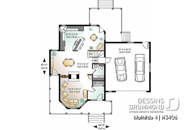 Rez-de-chaussée - Plan de maison victorienne, garage double, foyer central, buanderie r-d-c, coin déjeuner, 3-4 chambres - Mathilde 4