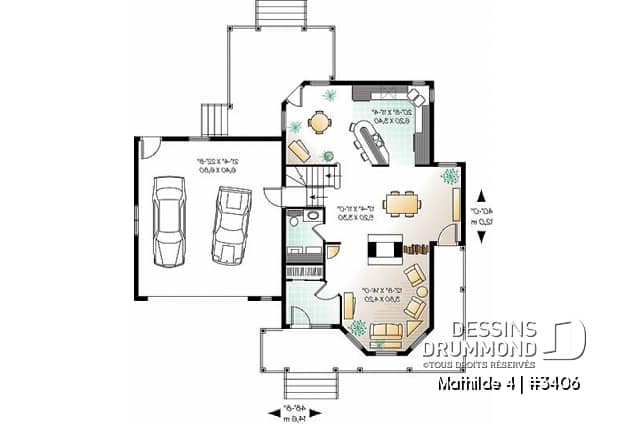 Rez-de-chaussée - Plan de maison victorienne, garage double, foyer central, buanderie r-d-c, coin déjeuner, 3-4 chambres - Mathilde 4