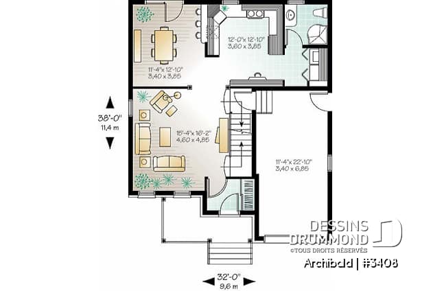 Rez-de-chaussée - Plan de maison à étage, garage, 3 à 4 chambres, coin ordinateur à la cuisine, salle de lavage au 1er - Archibald