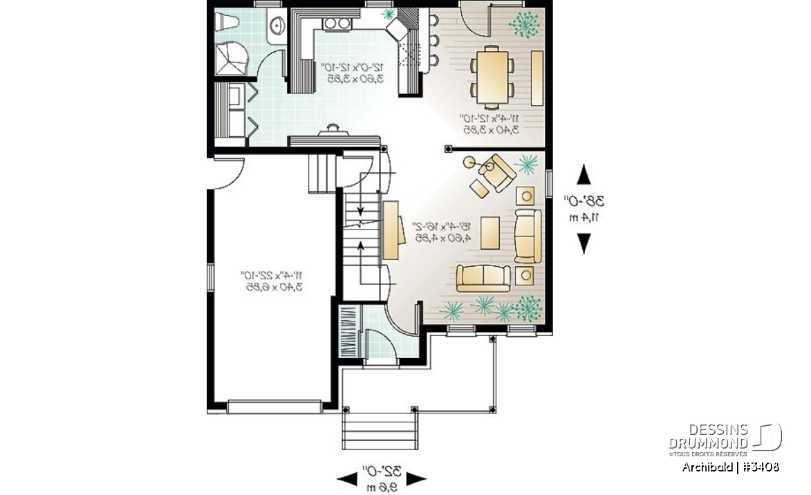 Rez-de-chaussée - Plan de maison à étage, garage, 3 à 4 chambres, coin ordinateur à la cuisine, salle de lavage au 1er - Archibald