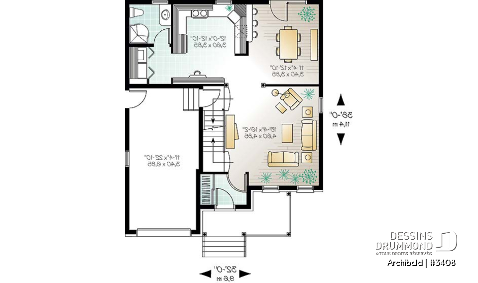 Rez-de-chaussée - Plan de maison à étage, garage, 3 à 4 chambres, coin ordinateur à la cuisine, salle de lavage au 1er - Archibald