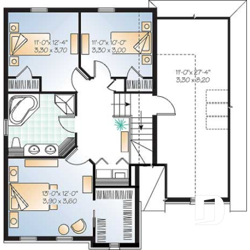 Étage - Plan de maison à étage avec espace boni au-dessus du garage, 3 à 4 ch., maîtres avec grand walk-in - Tourrin