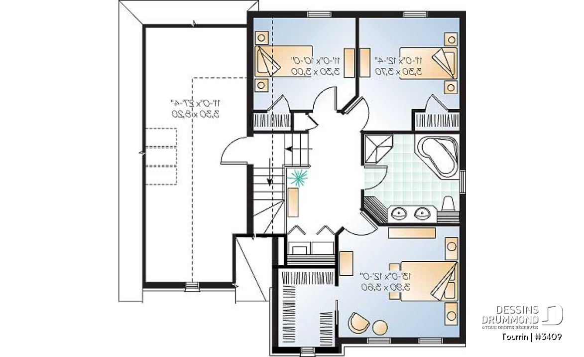 Étage - Plan de maison à étage avec espace boni au-dessus du garage, 3 à 4 ch., maîtres avec grand walk-in - Tourrin