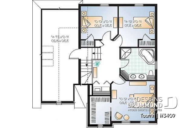 Étage - Plan de maison à étage avec espace boni au-dessus du garage, 3 à 4 ch., maîtres avec grand walk-in - Tourrin