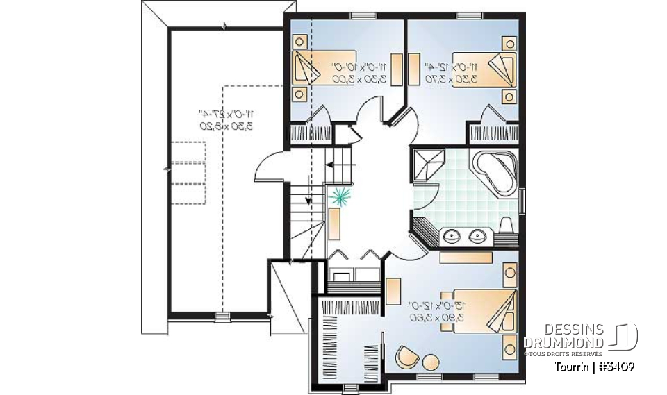 Étage - Plan de maison à étage avec espace boni au-dessus du garage, 3 à 4 ch., maîtres avec grand walk-in - Tourrin