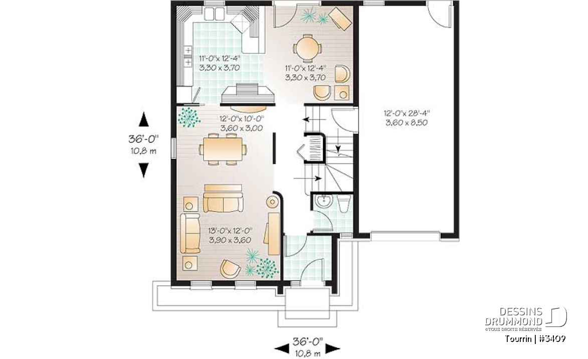 Rez-de-chaussée - Plan de maison à étage avec espace boni au-dessus du garage, 3 à 4 ch., maîtres avec grand walk-in - Tourrin
