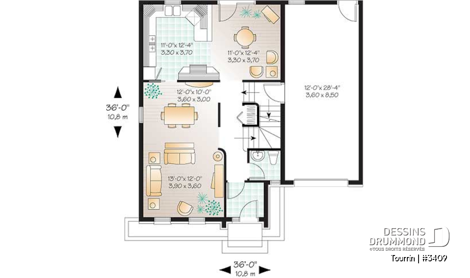 Rez-de-chaussée - Plan de maison à étage avec espace boni au-dessus du garage, 3 à 4 ch., maîtres avec grand walk-in - Tourrin