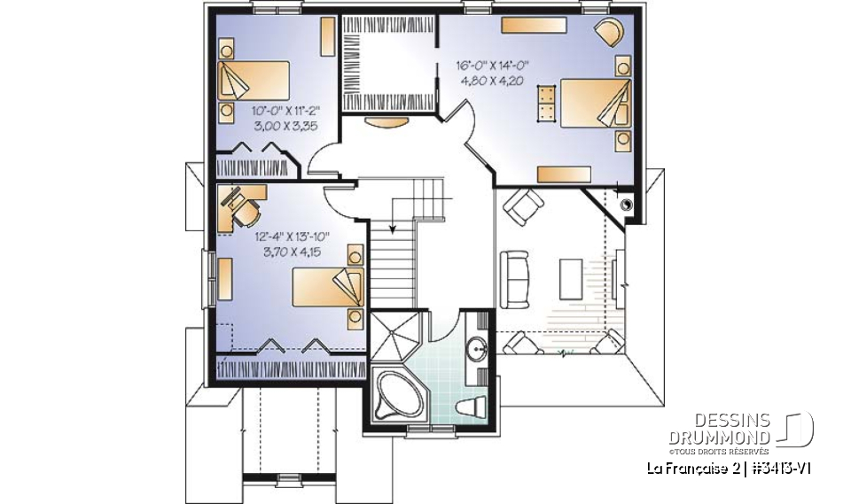 Étage - Modèle de maison de style européen, garage, 3 grandes chambres, mezzanine - La Française 2