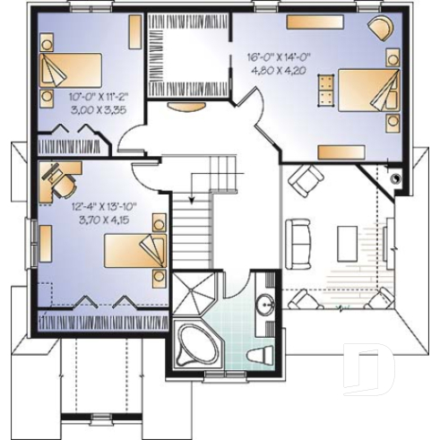 Étage - Modèle de maison de style européen, garage, 3 grandes chambres, mezzanine - La Française 2