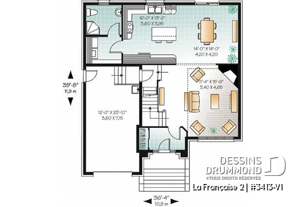 Rez-de-chaussée - Plan de maison de Style manoir de luxe, garage, 3 grandes chambres, mezzanine - La Française 2