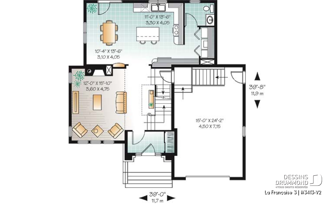 Rez-de-chaussée - Maison champêtre offrant grande suite des maîtres, cuisine et salle à dîner à aire ouverte, foyer, mezzanine - La Française 3