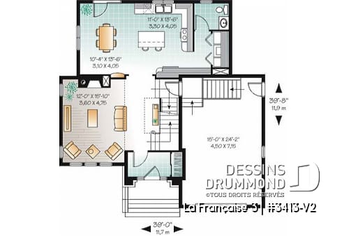Rez-de-chaussée - Maison champêtre offrant grande suite des maîtres, cuisine et salle à dîner à aire ouverte, foyer, mezzanine - La Française 3
