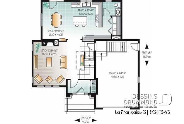 Rez-de-chaussée - Maison champêtre offrant grande suite des maîtres, cuisine et salle à dîner à aire ouverte, foyer, mezzanine - La Française 3