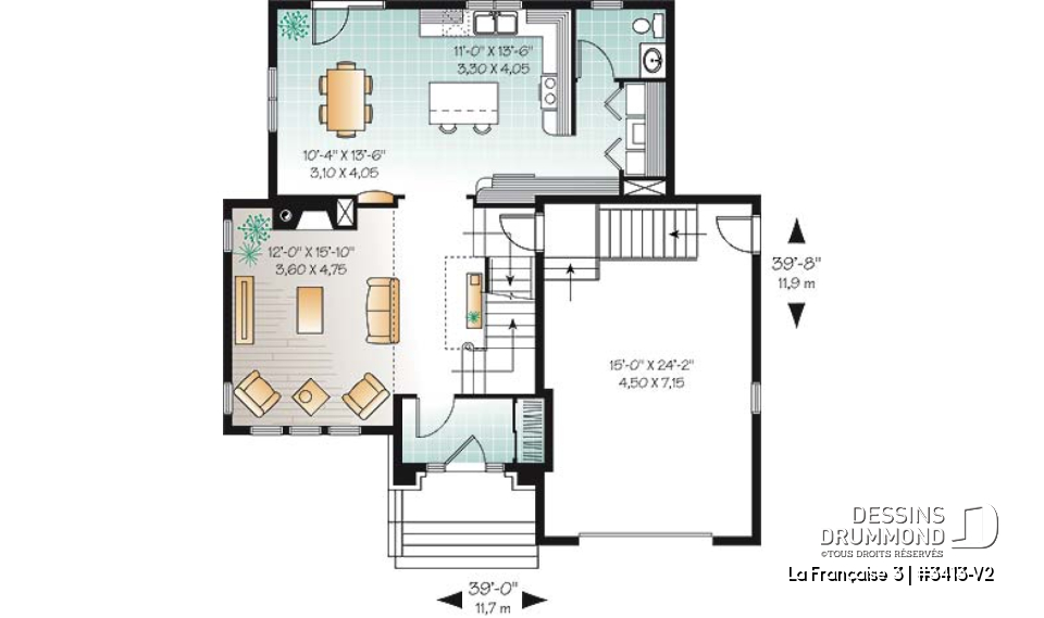 Rez-de-chaussée - Maison champêtre offrant grande suite des maîtres, cuisine et salle à dîner à aire ouverte, foyer, mezzanine - La Française 3