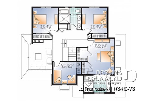 Étage - Plan de maison 4 chambres, grande buanderie avec chute à linge, grand îlot de cuisine, garage double - La Française 4