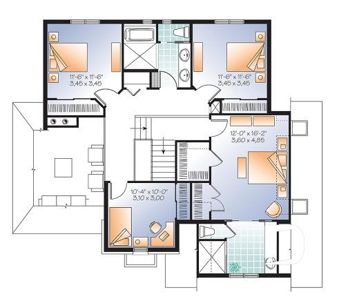 Étage - Plan de maison 4 chambres, grande buanderie avec chute à linge, grand îlot de cuisine, garage double - La Française 4