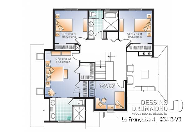 Étage - Plan de maison 4 chambres, grande buanderie avec chute à linge, grand îlot de cuisine, garage double - La Française 4