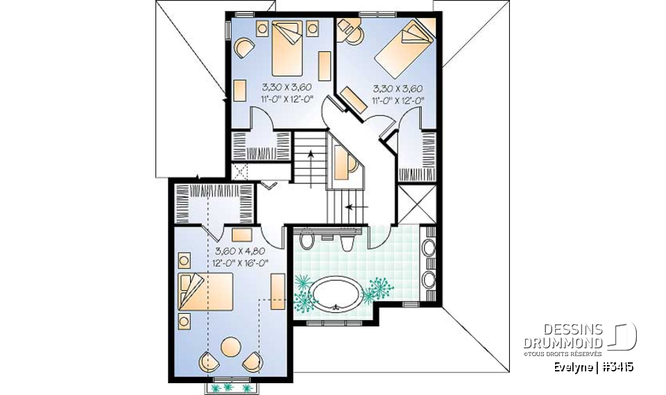 Étage - Salle de bain attrayante à l'étage, 3 chambres, plafond 9', grand séjour - Evelyne