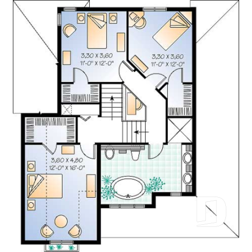 Étage - Salle de bain attrayante à l'étage, 3 chambres, plafond 9', grand séjour - Evelyne