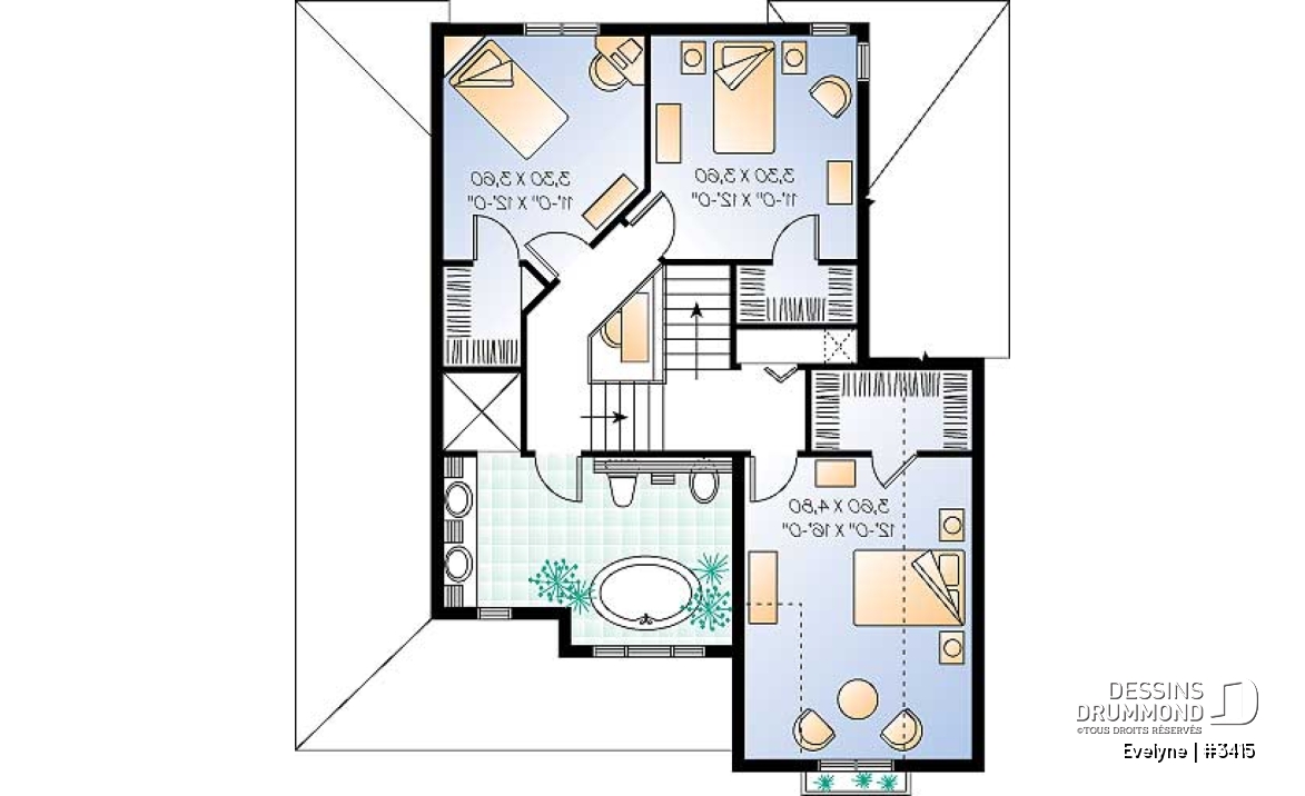 Étage - Salle de bain attrayante à l'étage, 3 chambres, plafond 9', grand séjour - Evelyne