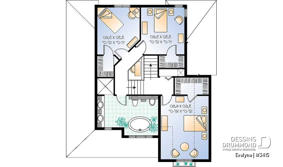 Étage - Salle de bain attrayante à l'étage, 3 chambres, plafond 9', grand séjour - Evelyne
