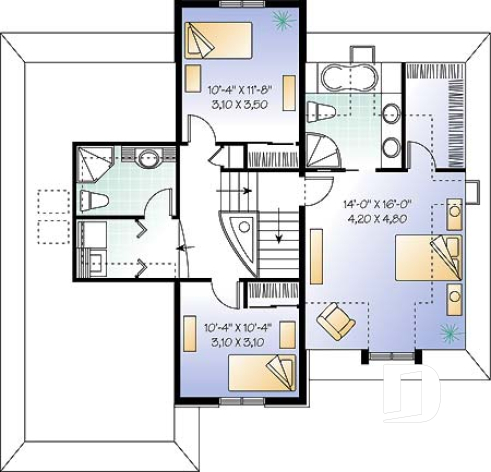 Étage - Modèle style manoir, foyer au gaz à la salle familiale, 3 chambres, garage - Isabeau