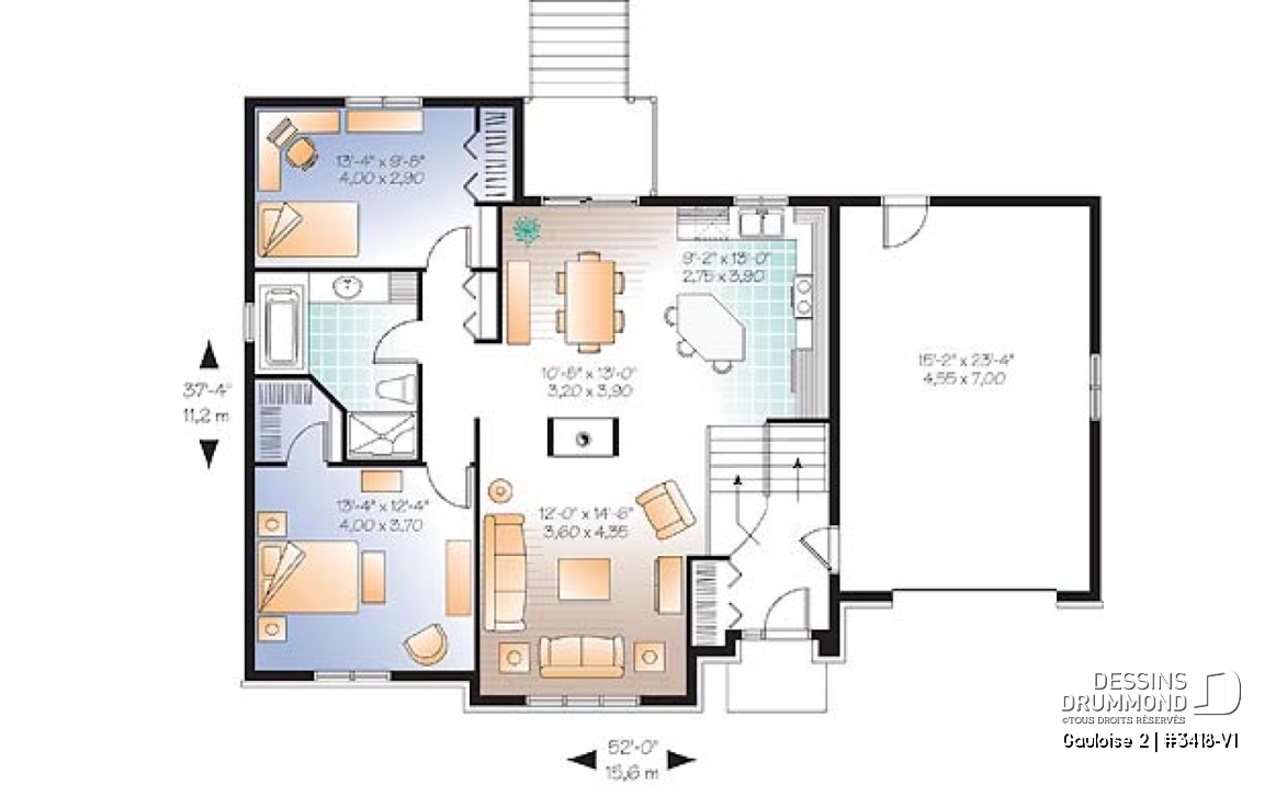 Rez-de-chaussée - Split-level champêtre, 2 à 4 chambres et 2 salons selon finition du sous-sol, foyer central, garage - Gauloise 2