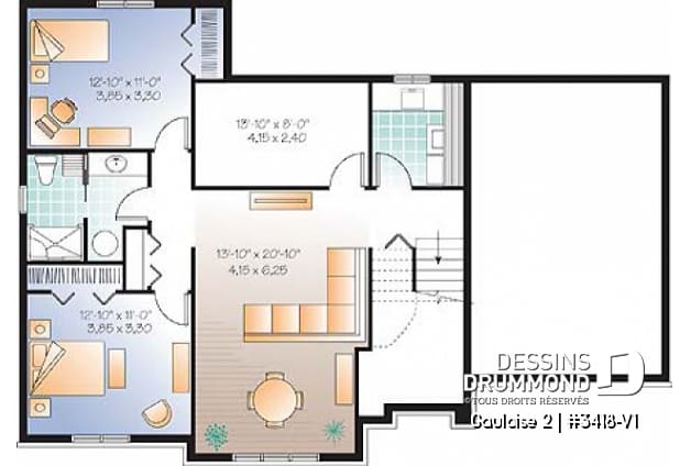 Sous-sol - Split-level champêtre, 2 à 4 chambres et 2 salons selon finition du sous-sol, foyer central, garage - Gauloise 2
