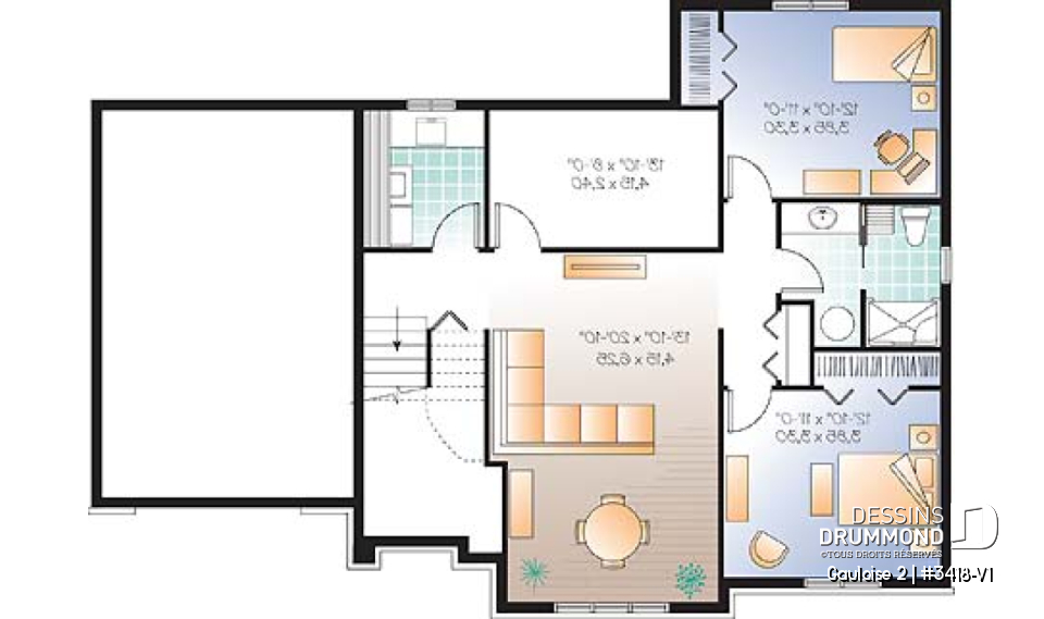 Sous-sol - Split-level champêtre, 2 à 4 chambres et 2 salons selon finition du sous-sol, foyer central, garage - Gauloise 2