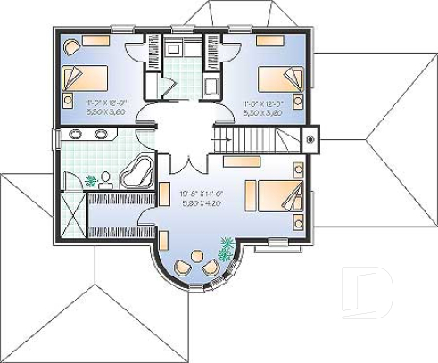 Étage - Plan de maison avec grande chambre des parents, 3 chambres, buanderie à l'étage, bureau, grand séjour, foyer - Pontois