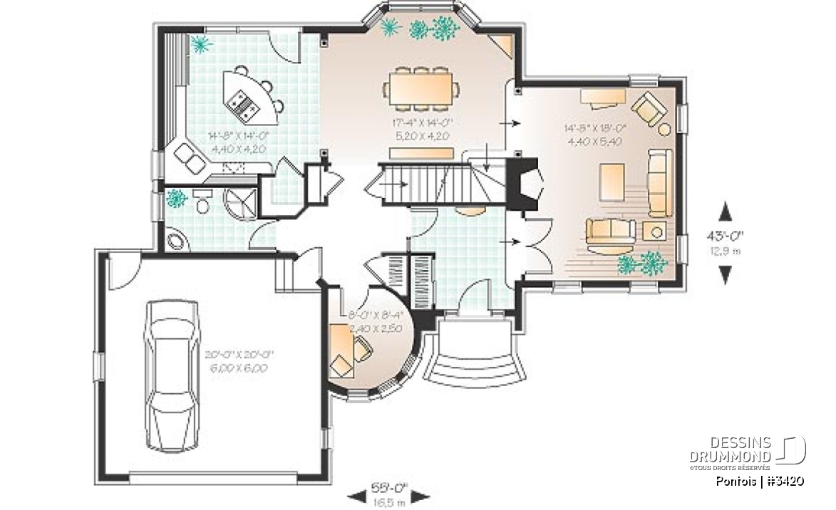 Rez-de-chaussée - Plan de maison avec grande chambre des parents, 3 chambres, buanderie à l'étage, bureau, grand séjour, foyer - Pontois