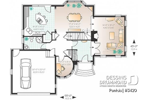 Rez-de-chaussée - Plan de maison avec grande chambre des parents, 3 chambres, buanderie à l'étage, bureau, grand séjour, foyer - Pontois