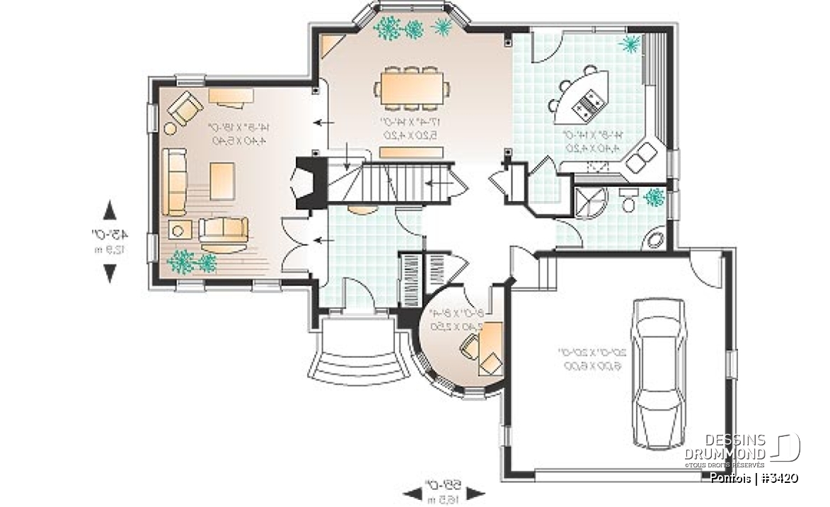 Rez-de-chaussée - Plan de maison avec grande chambre des parents, 3 chambres, buanderie à l'étage, bureau, grand séjour, foyer - Pontois