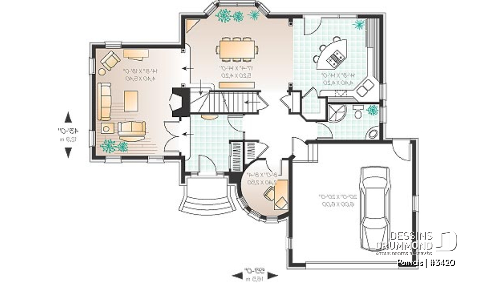Rez-de-chaussée - Plan de maison avec grande chambre des parents, 3 chambres, buanderie à l'étage, bureau, grand séjour, foyer - Pontois