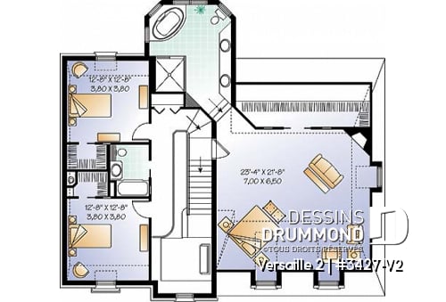 Étage - Plan de maison 3 chambres, grande suite des maîtres, garage double, cathédrale, 2 foyers, mezzanine - Versaille 2