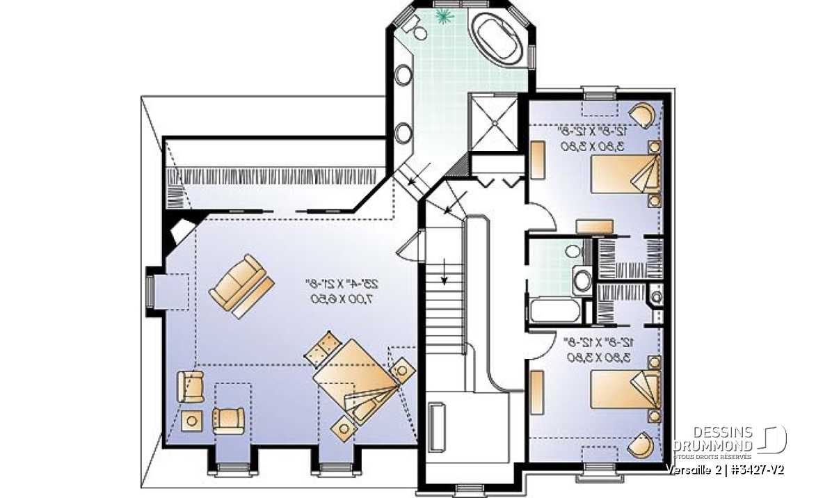 Étage - Plan de maison 3 chambres, grande suite des maîtres, garage double, cathédrale, 2 foyers, mezzanine - Versaille 2