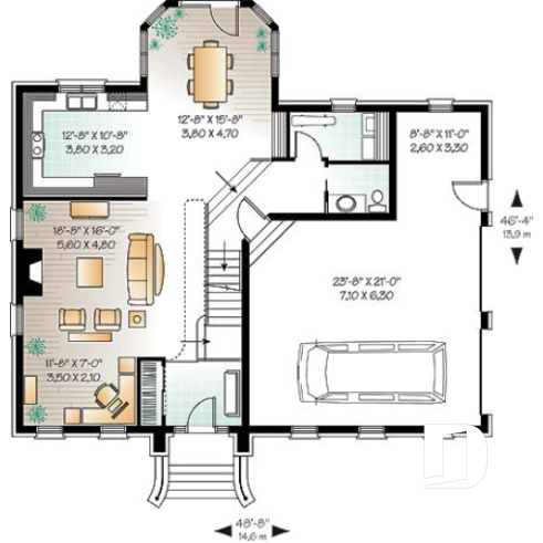 Rez-de-chaussée - Plan de maison 3 chambres, grande suite des maîtres, garage double, cathédrale, 2 foyers, mezzanine - Versaille 2