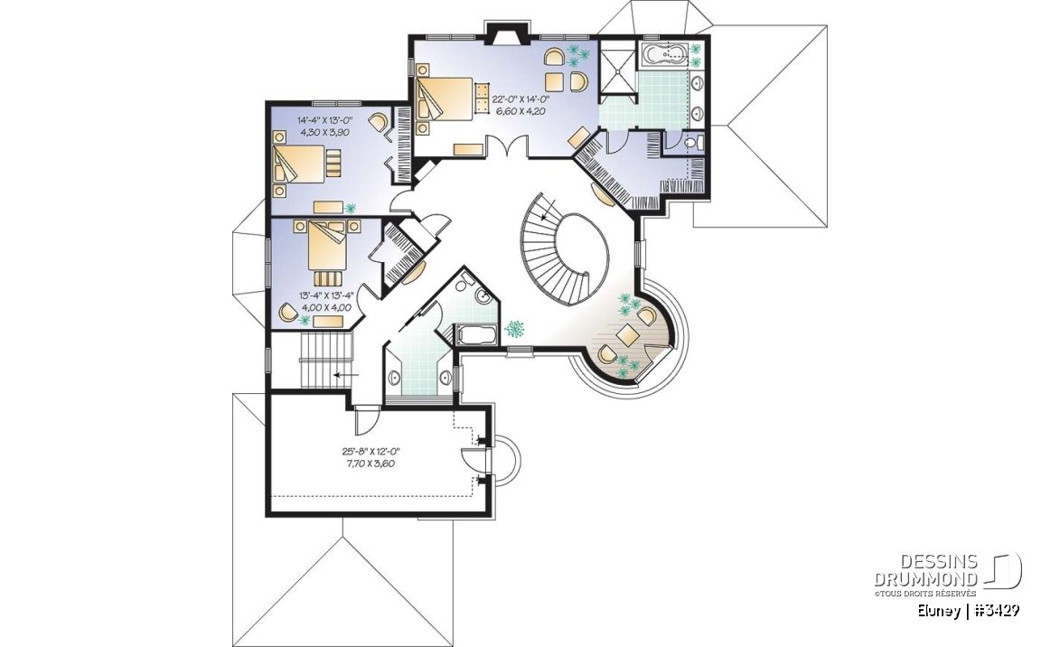 Étage - Plan de maison somptueuse, 3 à 4 chambres, grande cuisine avec coin déjeuner, bureau, garage triple - Eluney