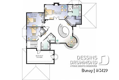 Étage - Plan de maison somptueuse, 3 à 4 chambres, grande cuisine avec coin déjeuner, bureau, garage triple - Eluney